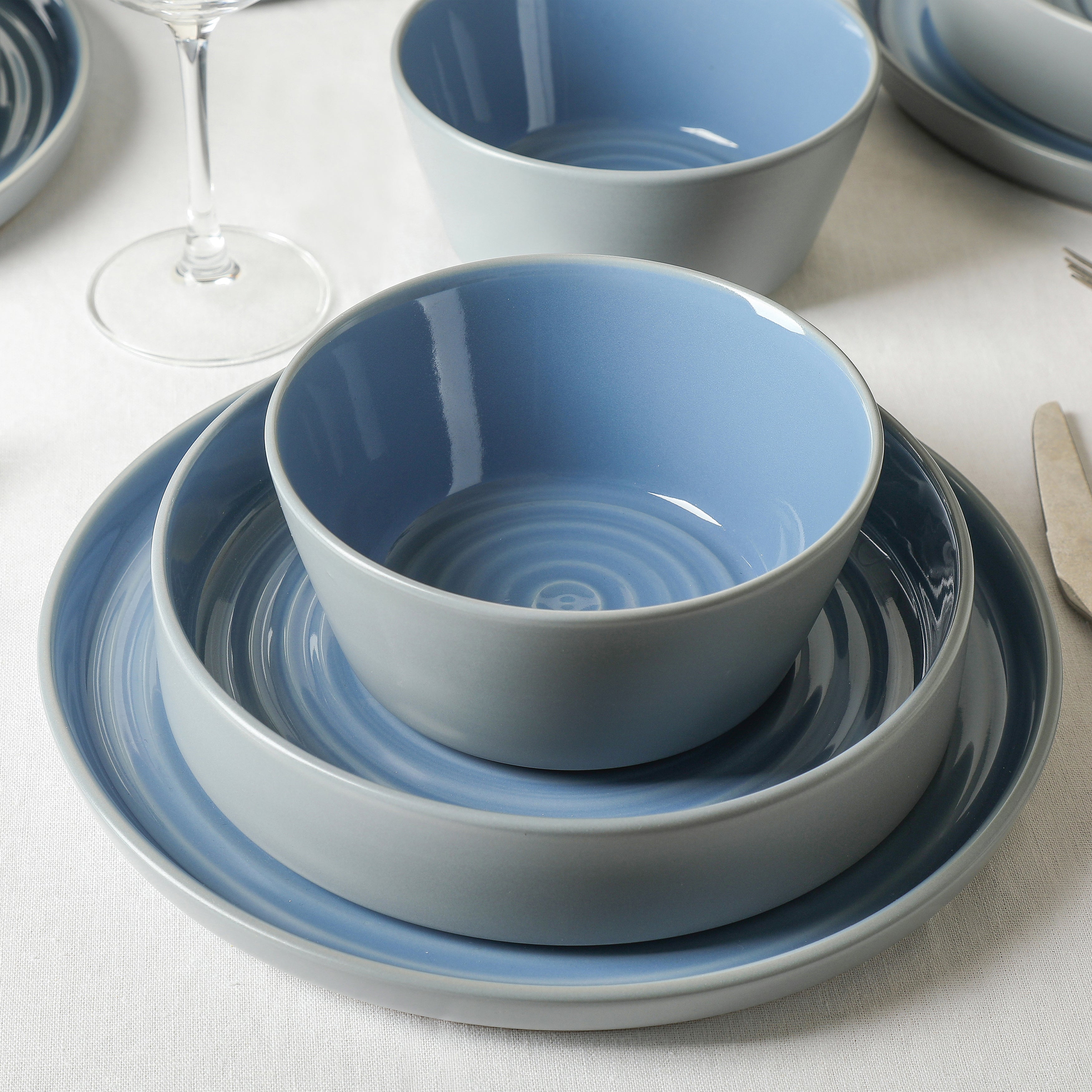 Stone Lain Elica Stoneware Blue And Grey Dinnerware Set 24 Piece