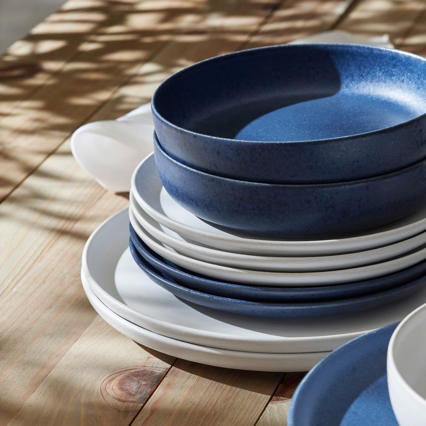 Macchio Stoneware Dinnerware Set - Blue Matte - Crafted in Portugal - Scratch-Resistant