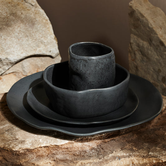 Atik Stoneware Dinnerware Set - Charcoal Black Speckled