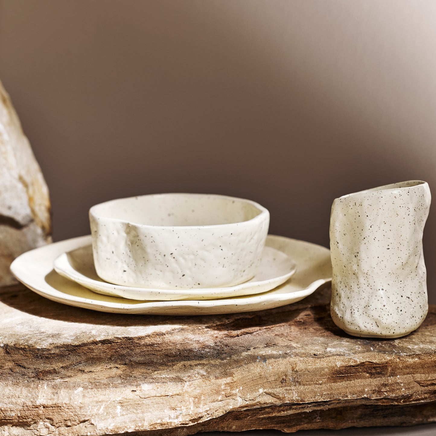 Atik Stoneware Dinnerware Set - Cream Speckled