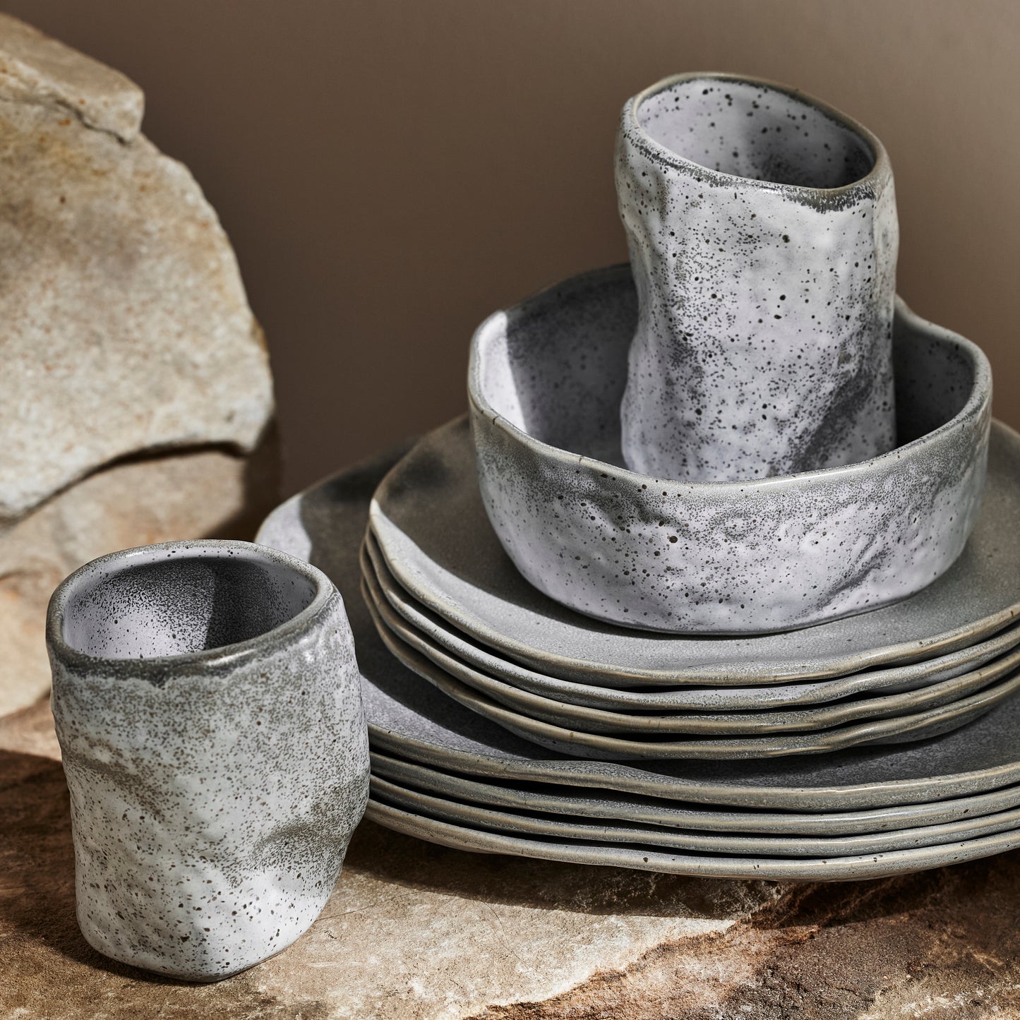 Atik Stoneware Dinnerware Set - Grey Speckled