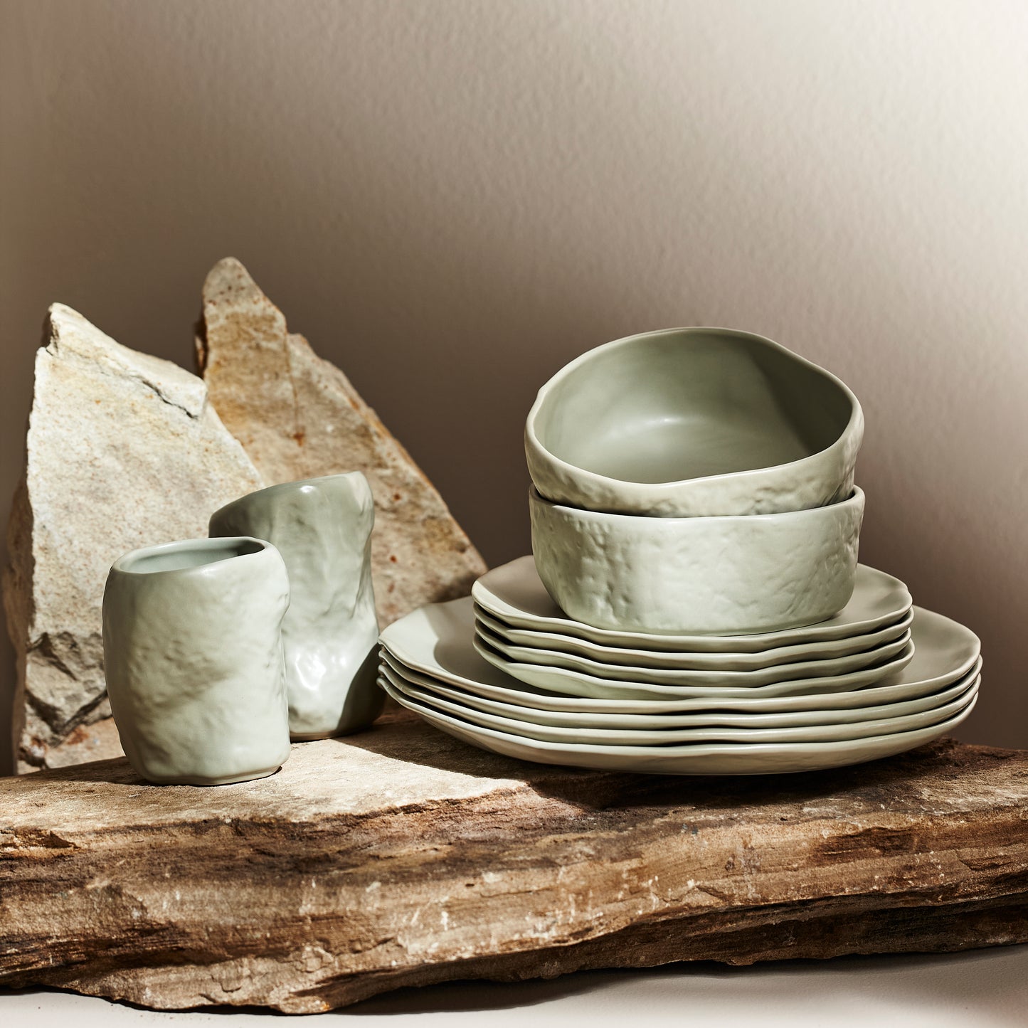 Atik Stoneware Dinnerware Set - Sage-Grey