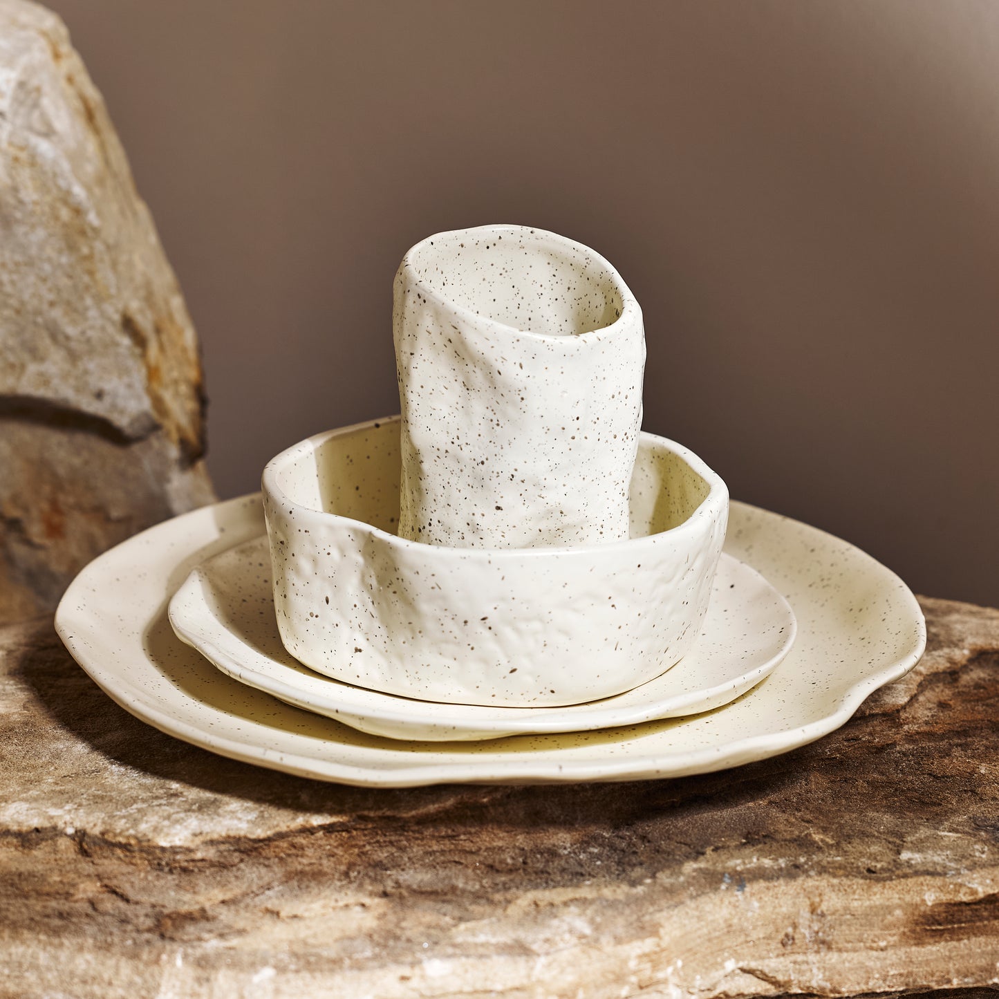 Atik Stoneware Dinnerware Set - Cream Speckled