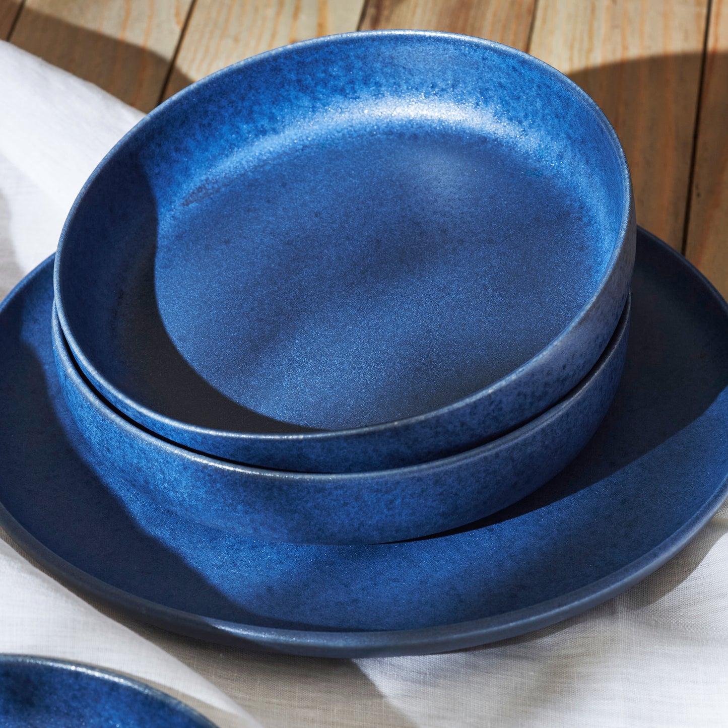 Macchio Stoneware Dinnerware Set - Blue Matte - Crafted in Portugal - Scratch-Resistant