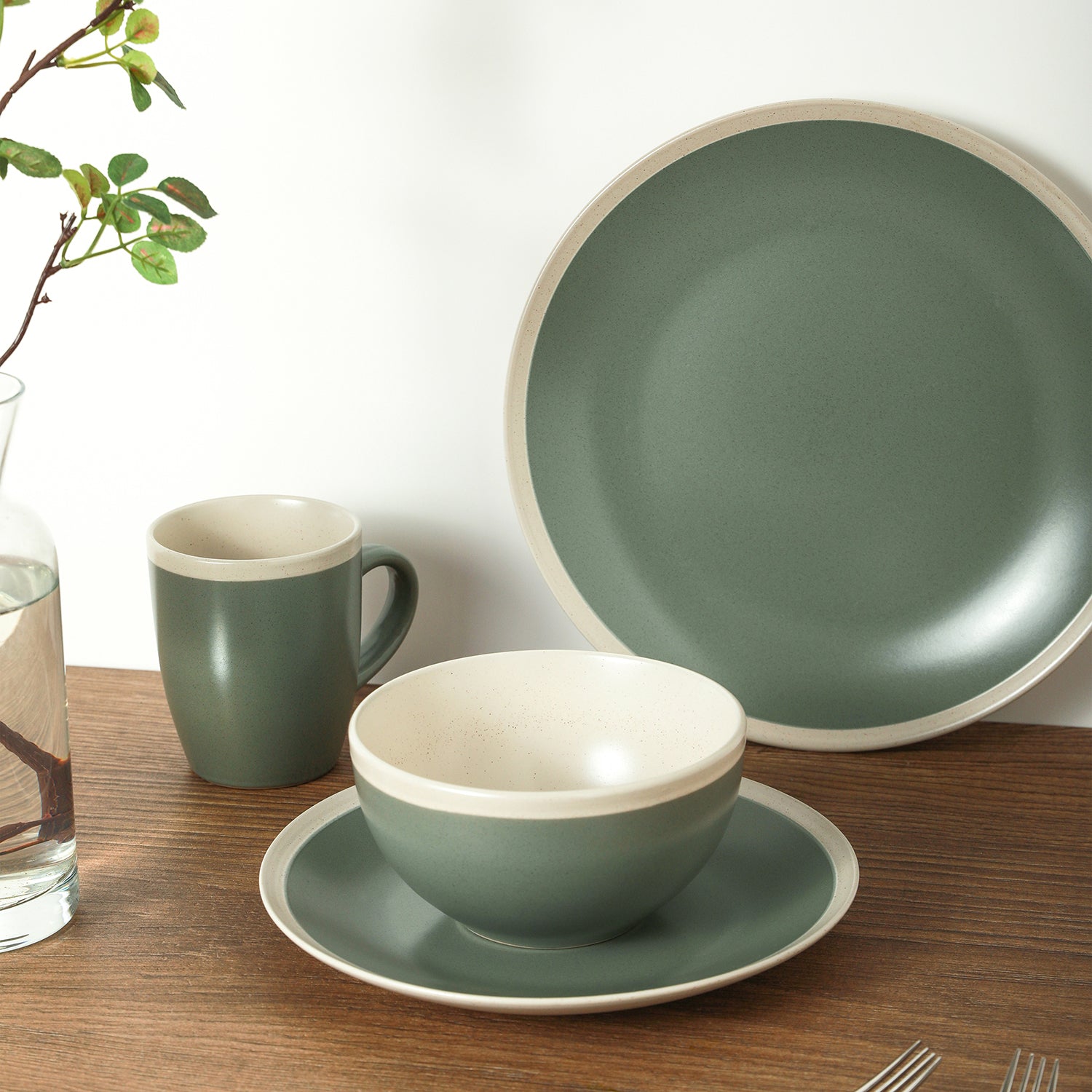 Stone Lain Serenity Stoneware Green And Cream Dinnerware Set 16 Piece stonelain