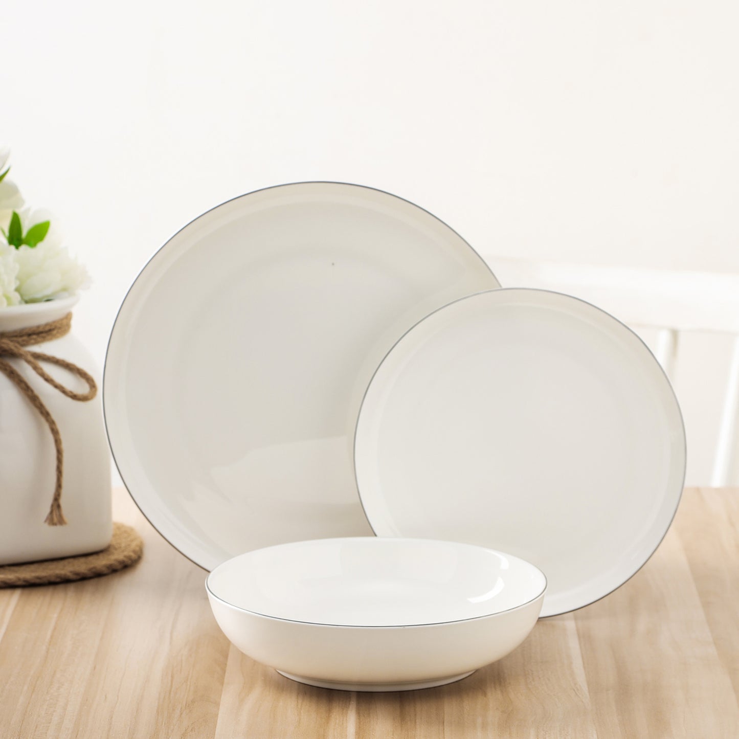 Gabrielle Bone China Dinnerware Set - White And Platinum