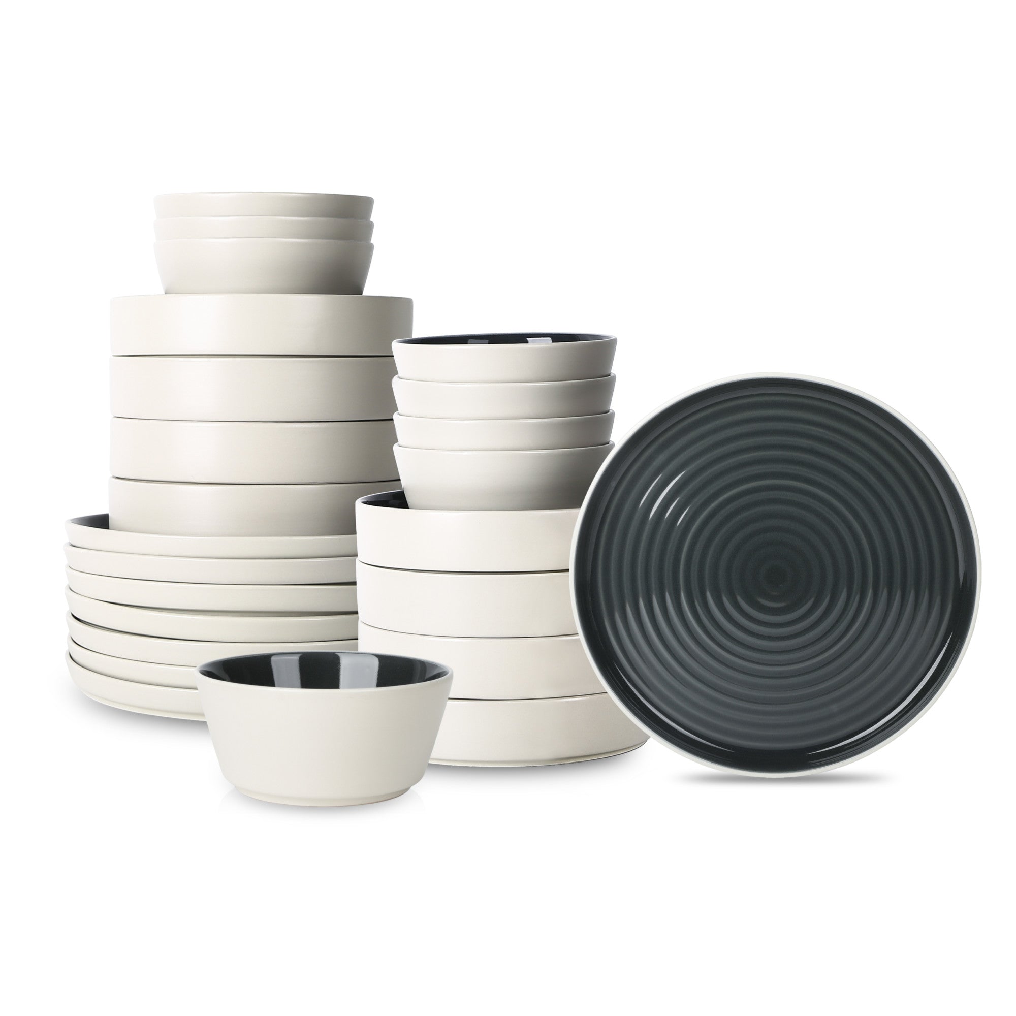 Stone + Lain Elica Stoneware Black And Beige Dinnerware Set | 24-Piece ...