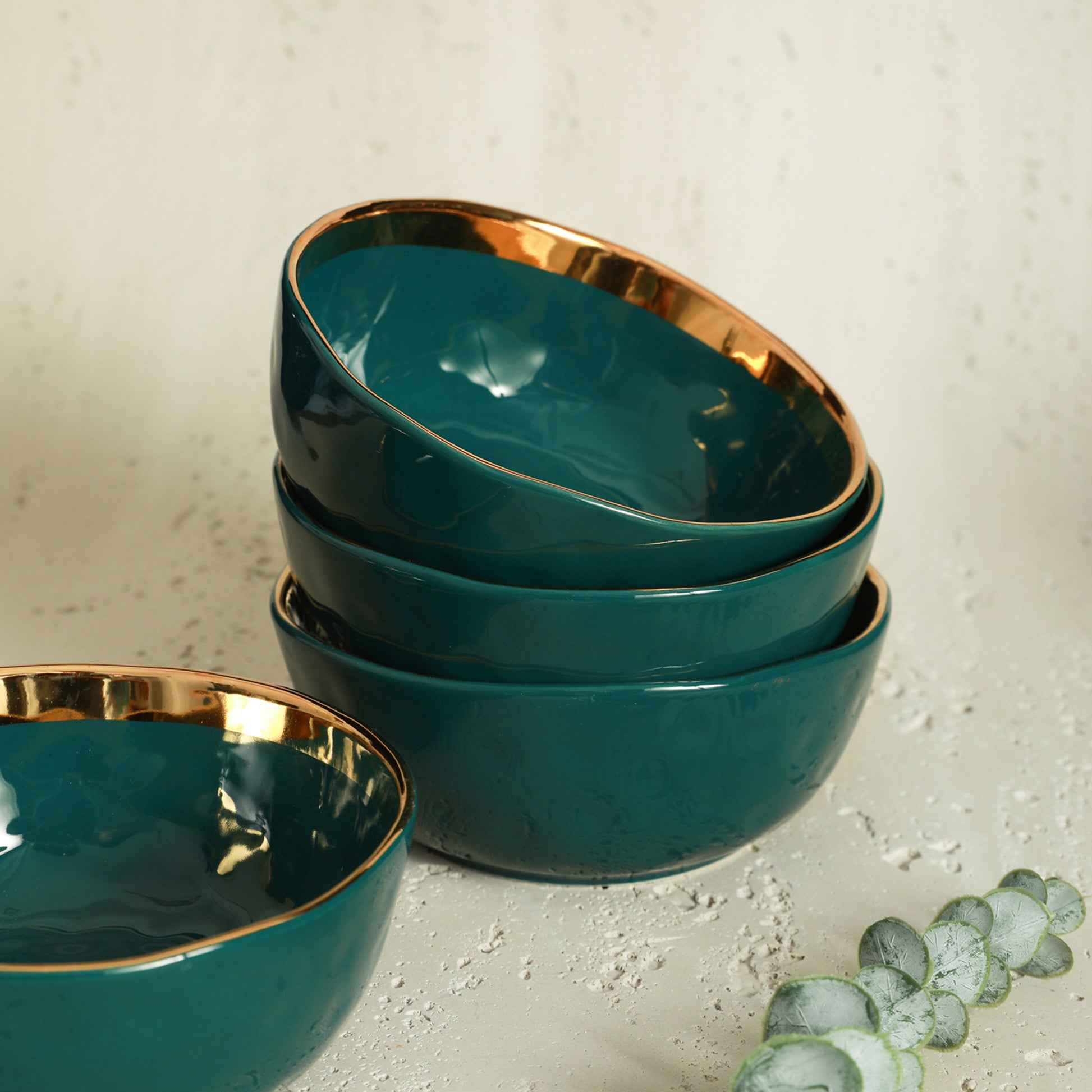 Green Ceramic Pasta Bowls Set, 32 Ounce Soup Bowls, Set of 6