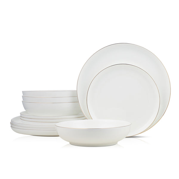 Our Table Simply White Fine Ceramic 6 Piece Square Cup and Saucer Set in White