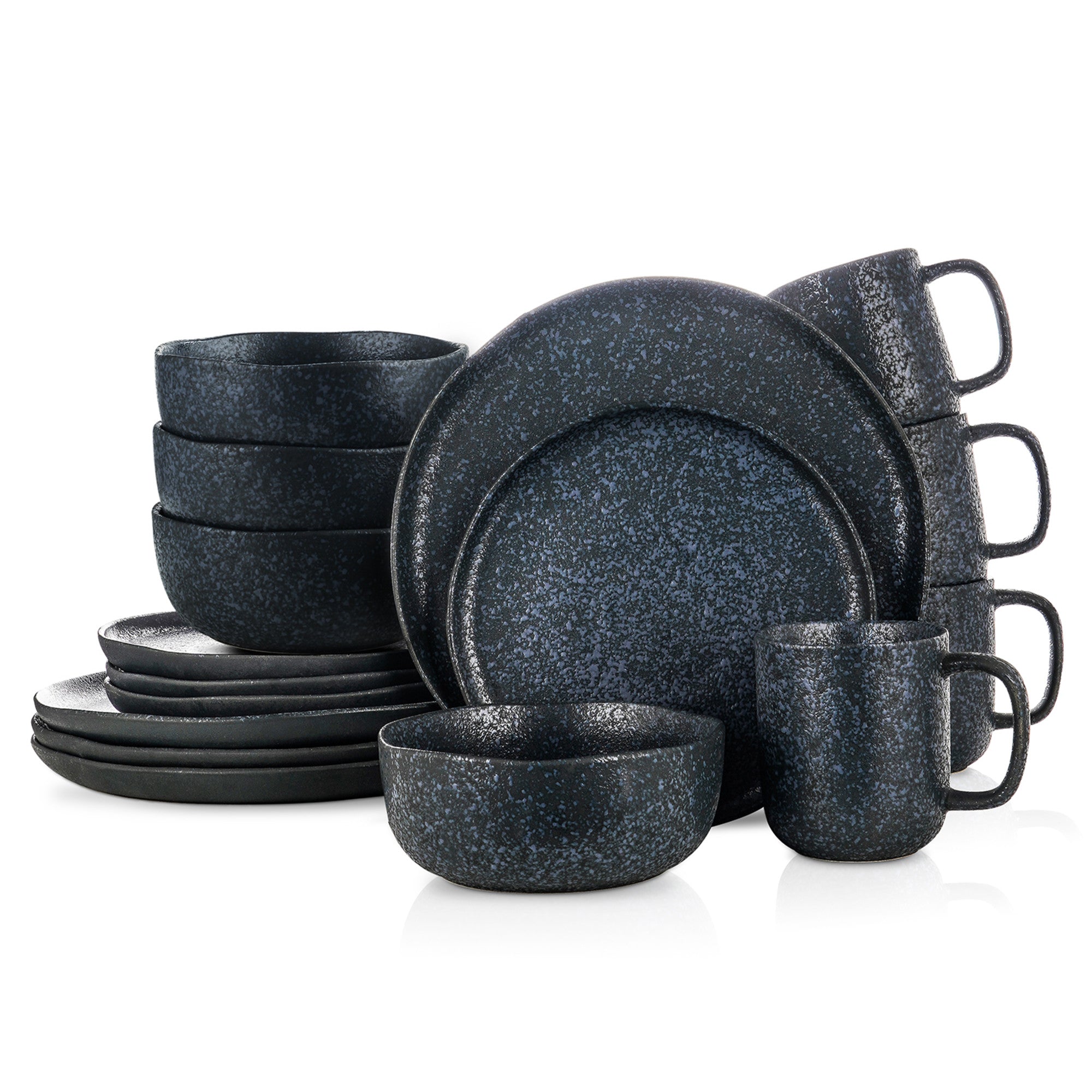 Stone + Lain Tom Stoneware Grey And Blue Dinnerware Set | 16-Piece